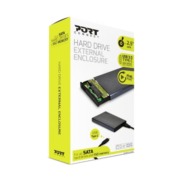 Port Connect 2.5" USB-C External HDD Enclosure Black - Image 4