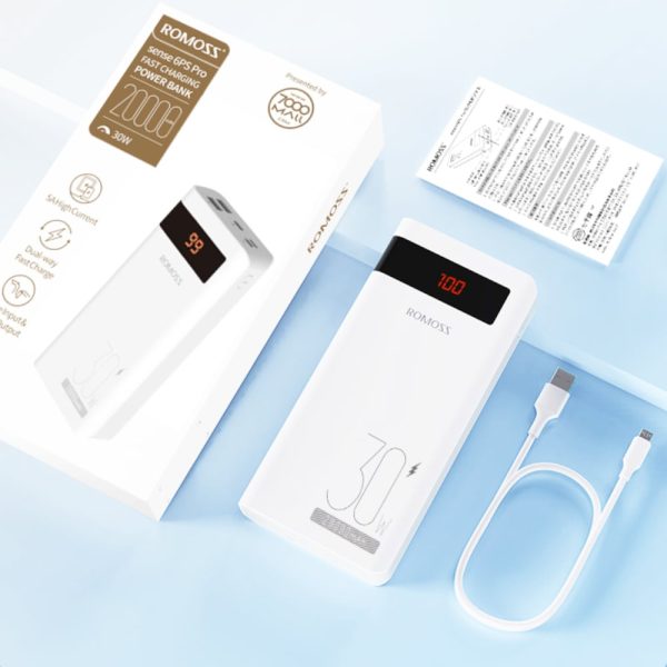 Romoss Sense 6PS Pro 20000mAh 30W Fast Charge Power Bank - White - Image 4