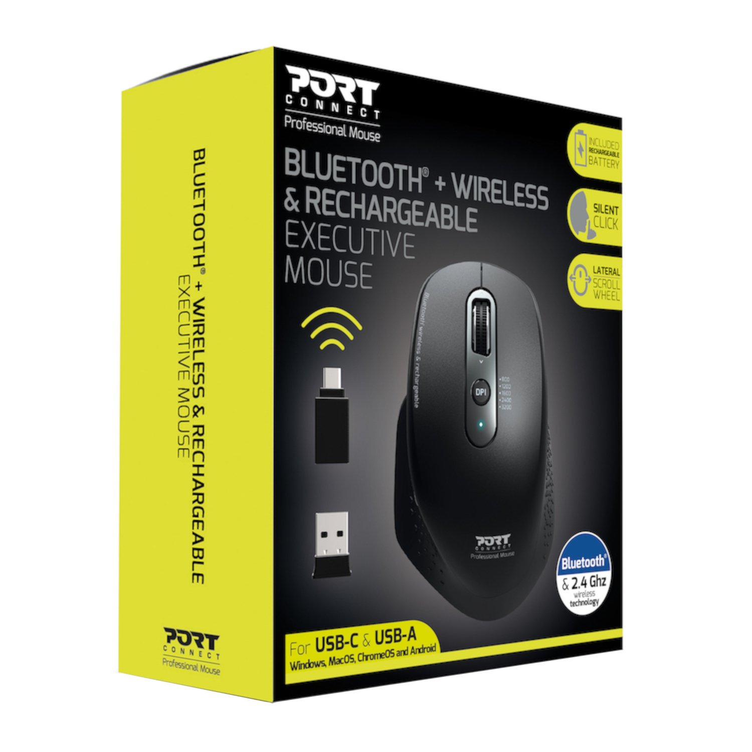 Port Connect Bluetooth Wireless and Rechargeable Executive Mouse - Black - Image 4